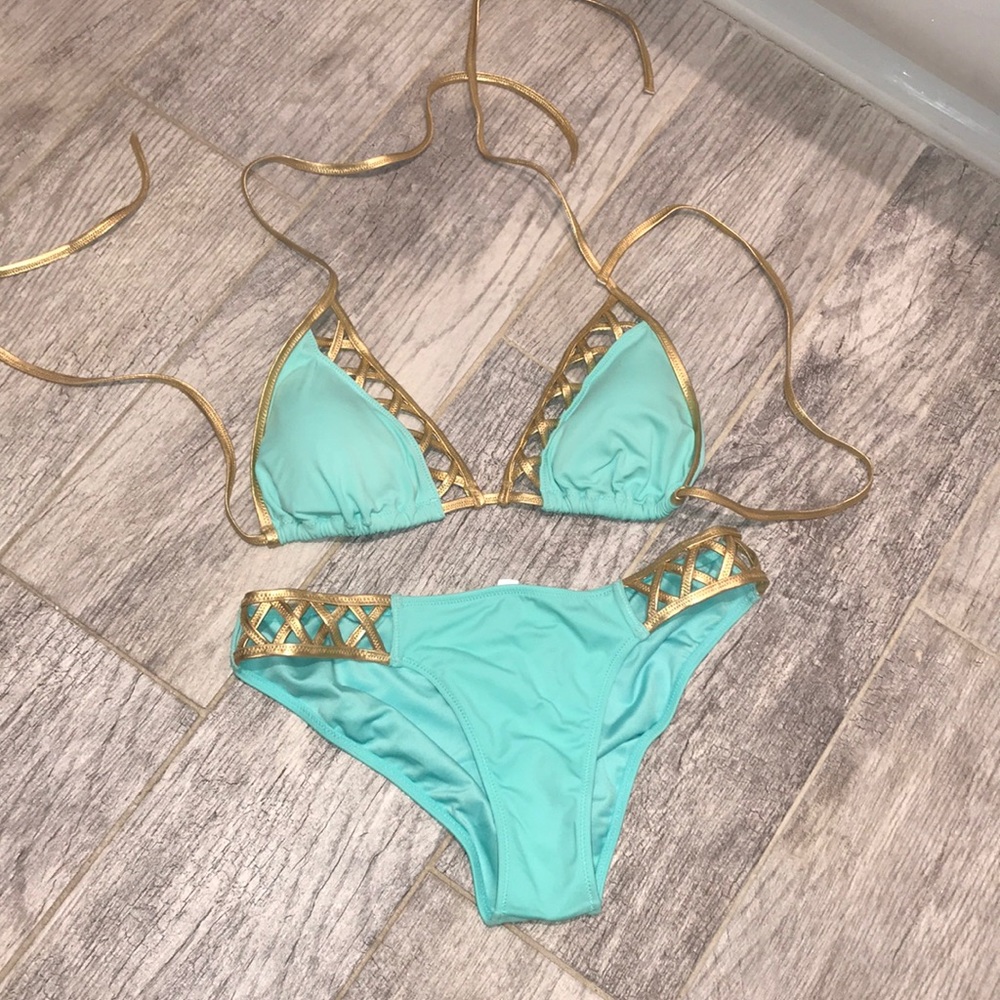 Victoria’s Secret teal and gold bikini